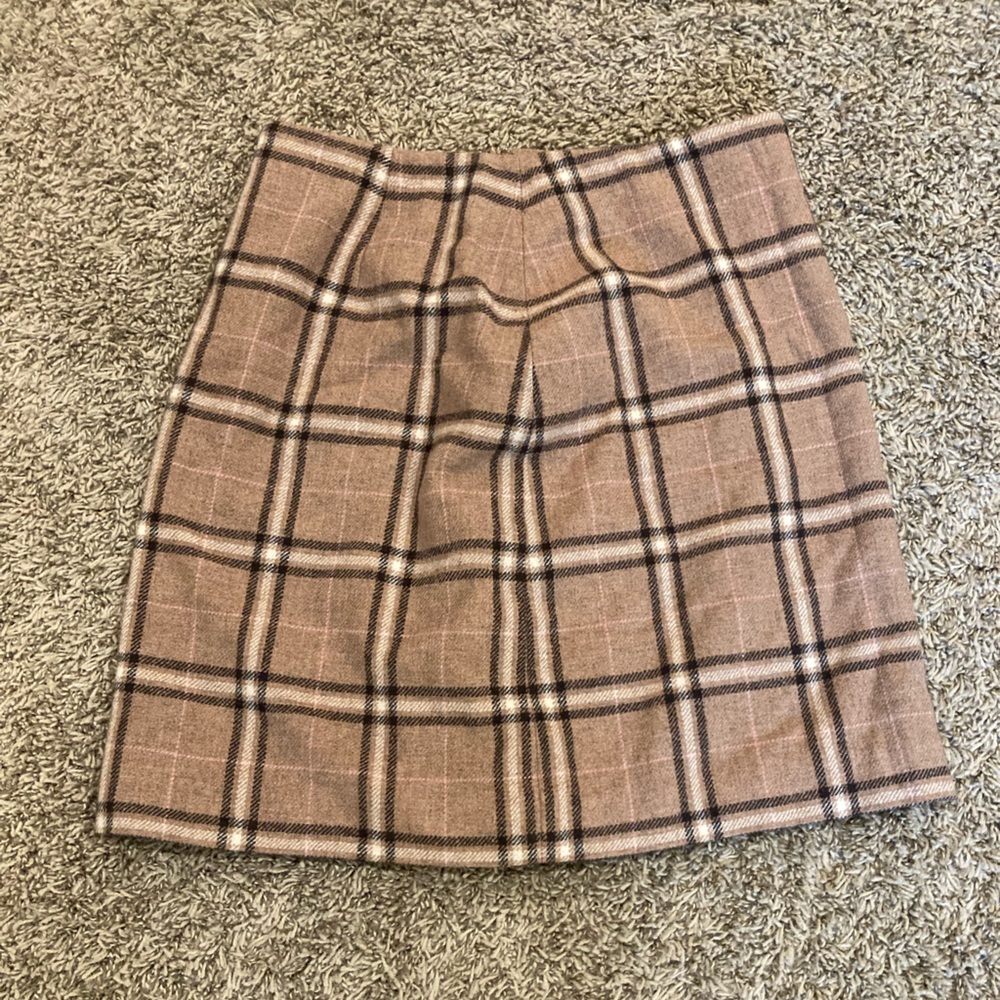 Ann Taylor Brown Plaid Sz 4 90% Wool Mini Collegiate Preppy Dark/Light Academia - Picture 3 of 12